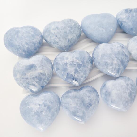 Blue Calcite Puffy Heart Crystal Carving - Picture 5 of 8